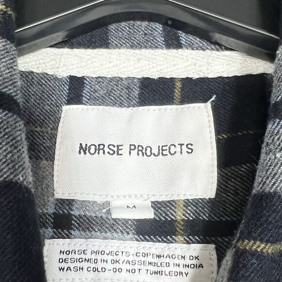 Norse Projects Anton Flannel Shirt Size Medium Gray Plaid Long Sleeve Button Up - Picture 11 of 14